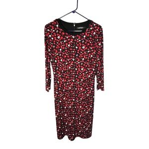 Lauren Ralph Lauren NWT Women's 3/4 Sleeve Dress M Retails $135 Red/Black Lined